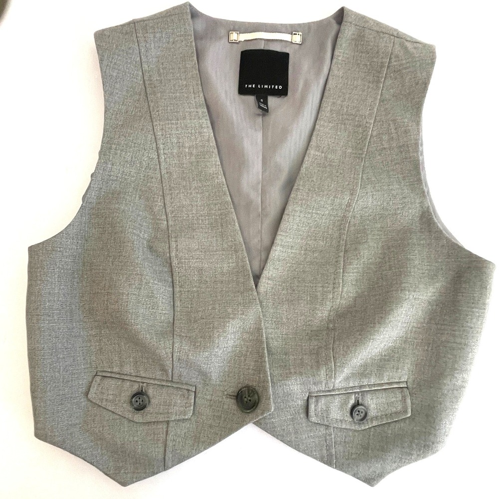 Y2K Cropped Vest Limited Womens Grey Metallic Waistcoat Size S vtg clubbing club
